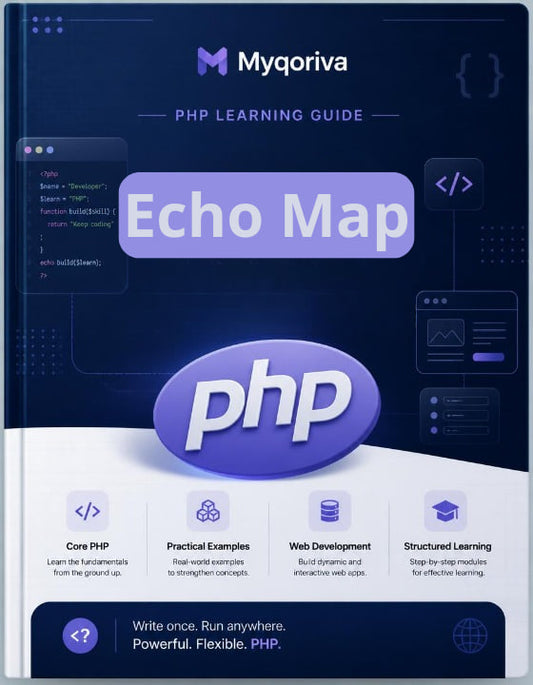 Book cover of 'PHP Learning Guide' by Myqoriva with PHP logo and text on a dark blue background