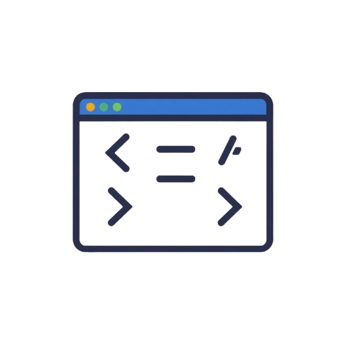 Icon of a computer screen with code on a white background